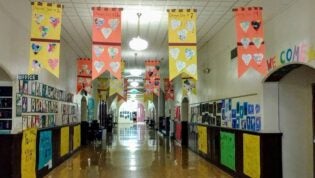 School Hallway with Grade Level Dragon Den Banners