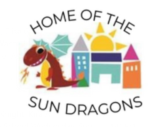 Dragon and School and Sun logo Home of the Sun Dragons