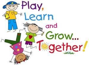 Child characters upside down with text: Play, Learn and Grow Together! 