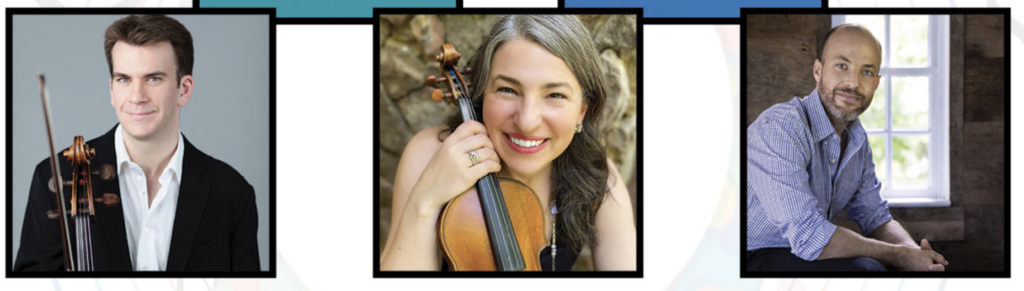 3 Performers headshots with violins 