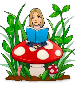 Librarian emoji sitting on a red and white spotted mushroom reading a book.