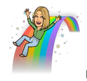 Librarian emoji riding a rainbow.