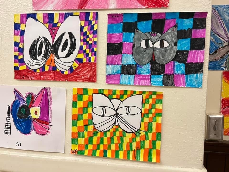 Student Artwork with Eyes and graphics.